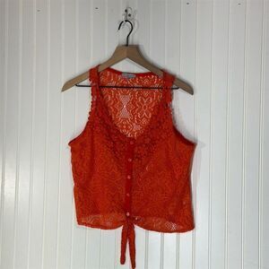 Charlotte Russe Orange‎ Lace Tie-Front Crop Tank | Y2K Festival Top L USA-Made